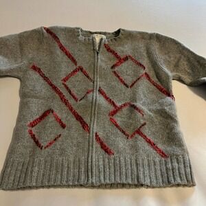JILLIAN Jones Gray geometric knit zip up wool sweater  jacket M